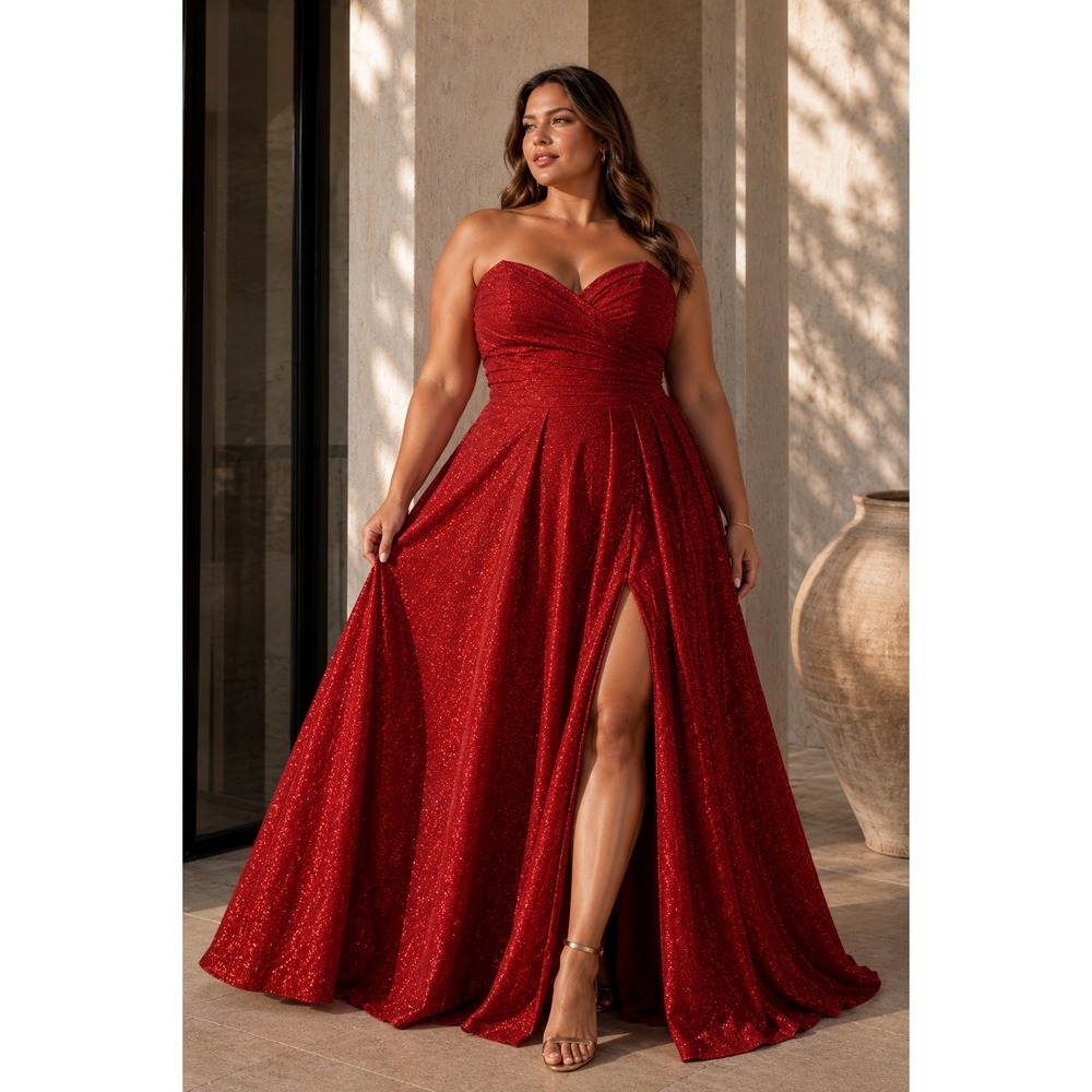 CINDERELLA DIVINE Red GLITTER Strapless Gown MAXI Dress WOMEN 20 PROM FORMAL